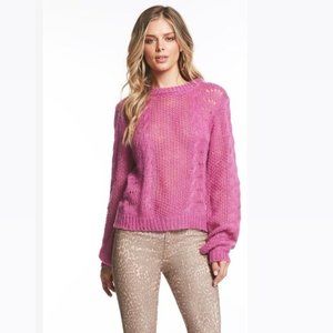 Jessica Simpson Hazel Pointelle Crewneck Sweater in Pink Rose, Size XL New w/Tag